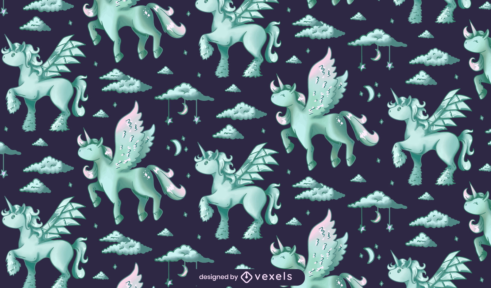 Unicornios mágicos con diseño de patrón de alas.