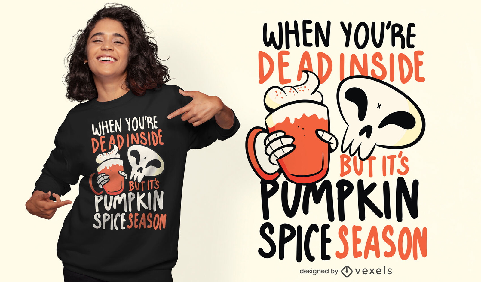 Esqueleto con diseño de camiseta de bebida de calabaza.