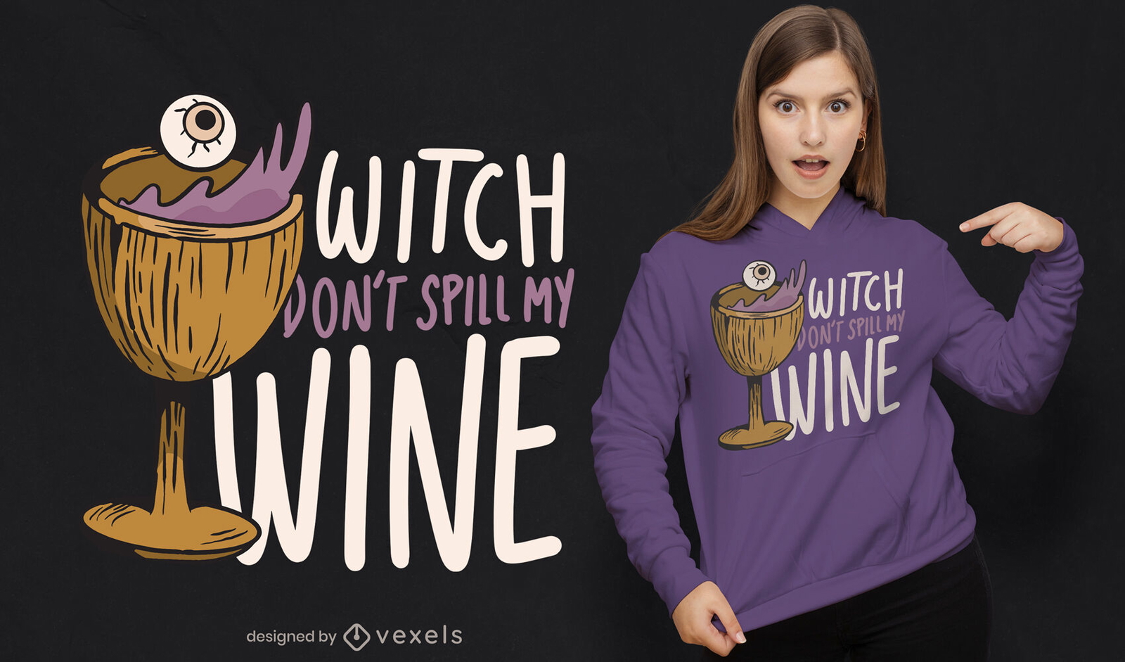 Diseño de camiseta de cita de bruja de bebida de vino