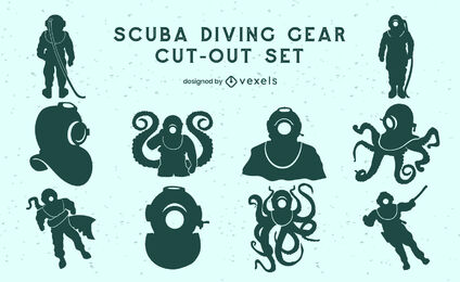 Vintage scuba divers cut out set
