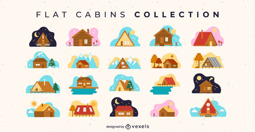 Cabaña de madera casas colección plana.