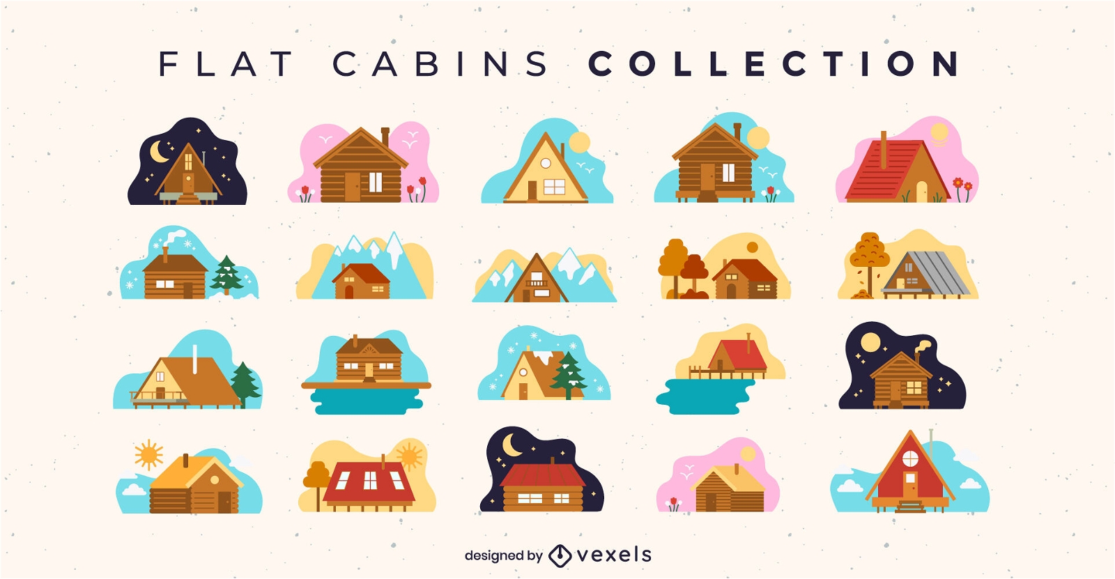 Coleção plana de casas de cabana de madeira