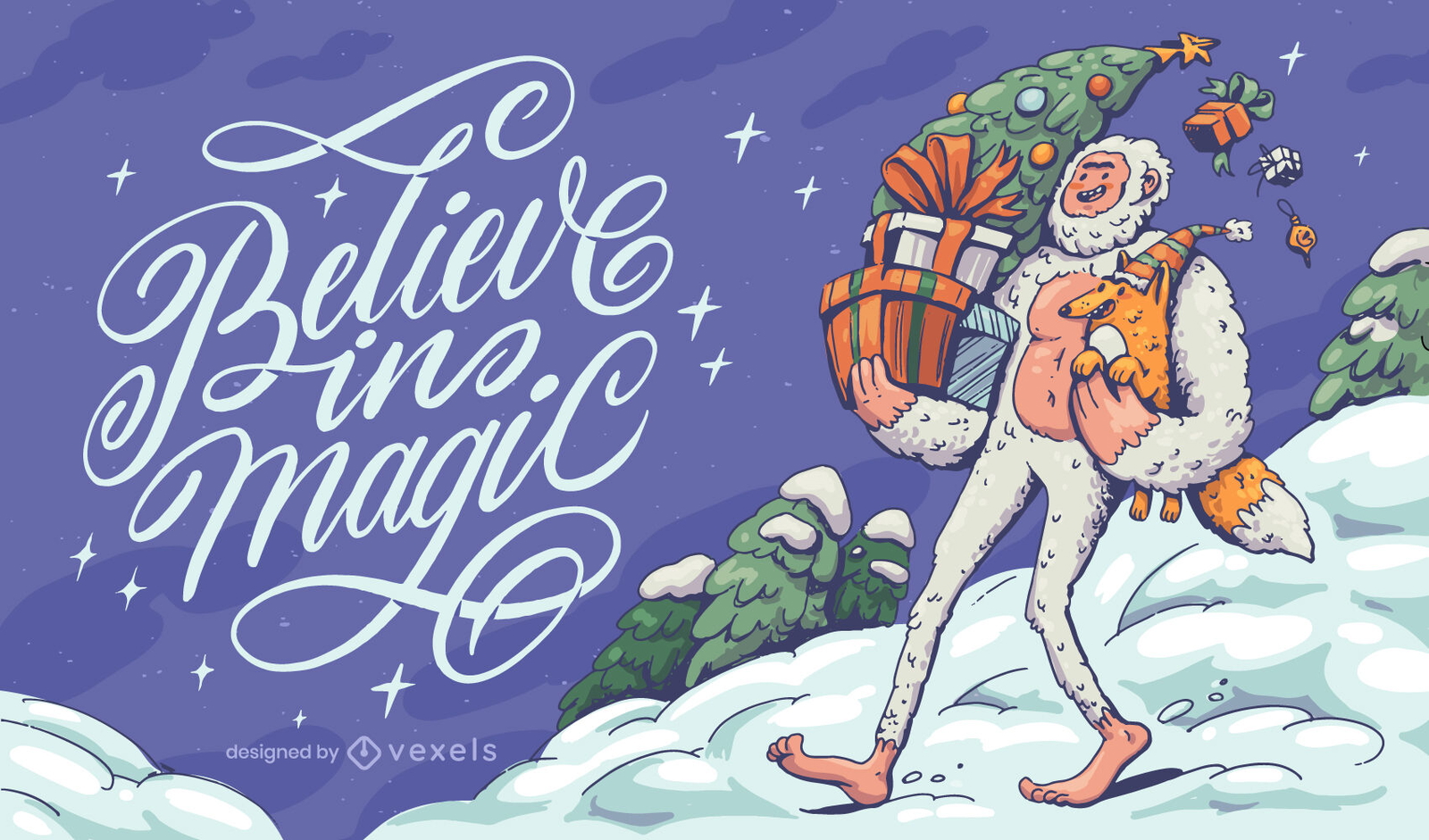 Christmas yeti monster lettering illustration