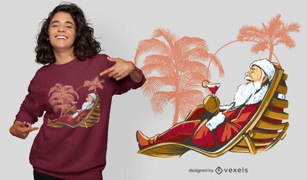 Projeto de camiseta de natal tropical do Papai Noel