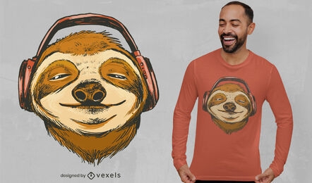 Animal-preguiça com design de t-shirt de auscultadores