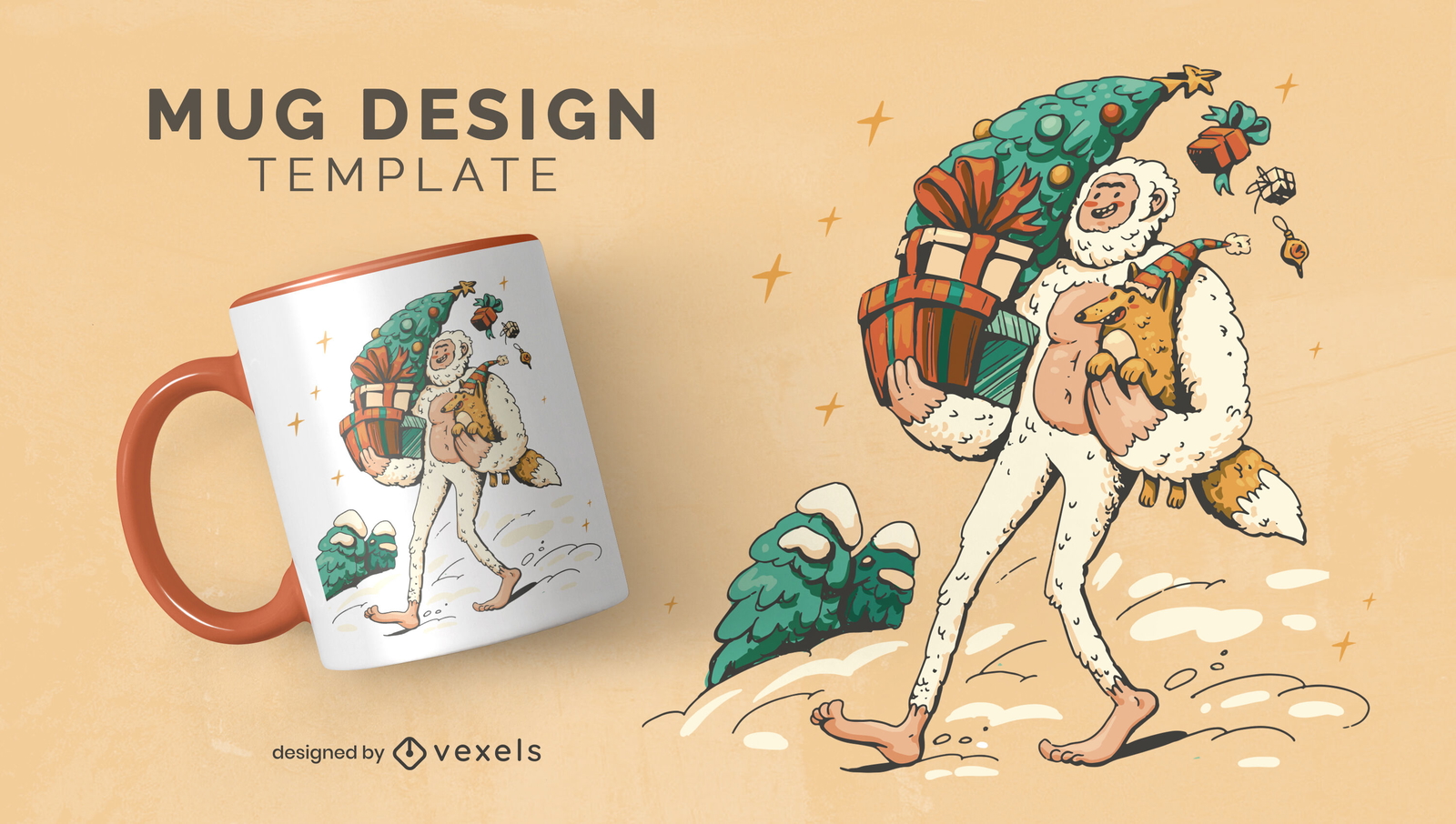 Christmas yeti monster mug template