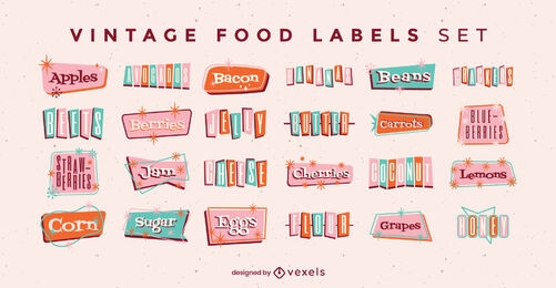 Conjunto vintage de etiquetas de ingredientes alimentarios