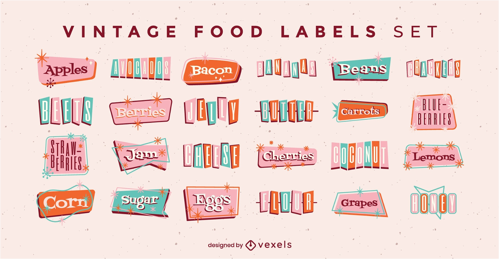 Food ingredients labels vintage set