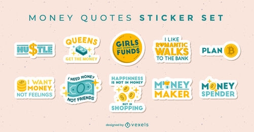 Money quotes sticker elements set