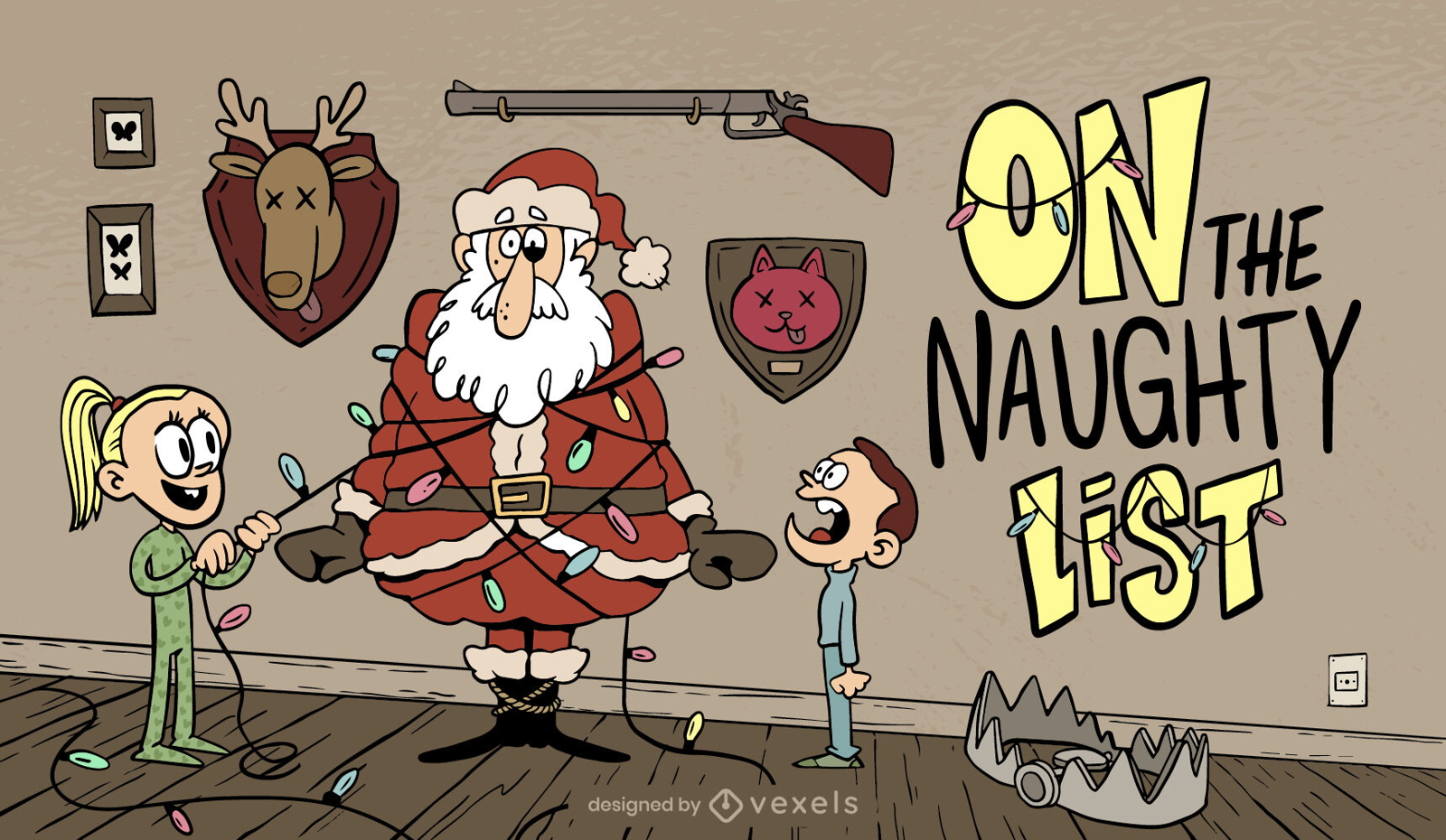 Ilustraci?n divertida de los ni?os traviesos de Navidad