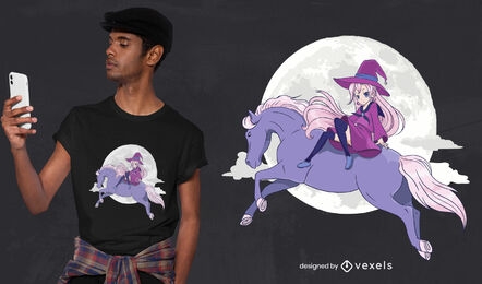 Diseño de camiseta de anime bruja caballo