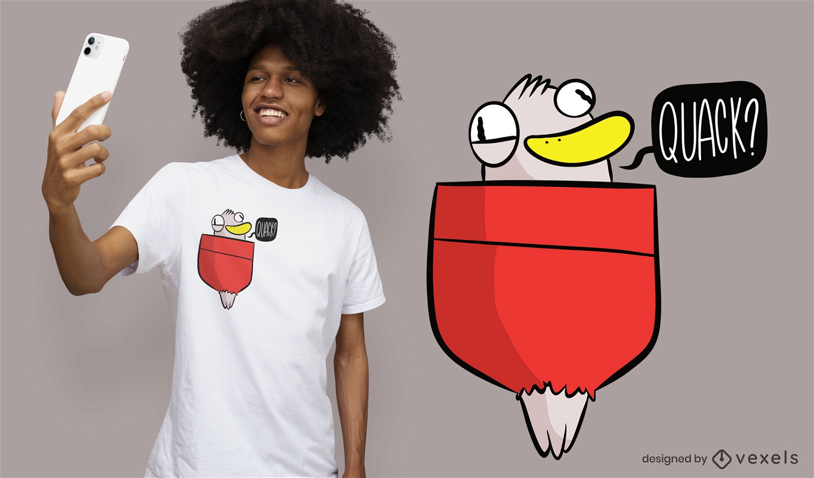 Pato engraçado com design de camiseta de bolso