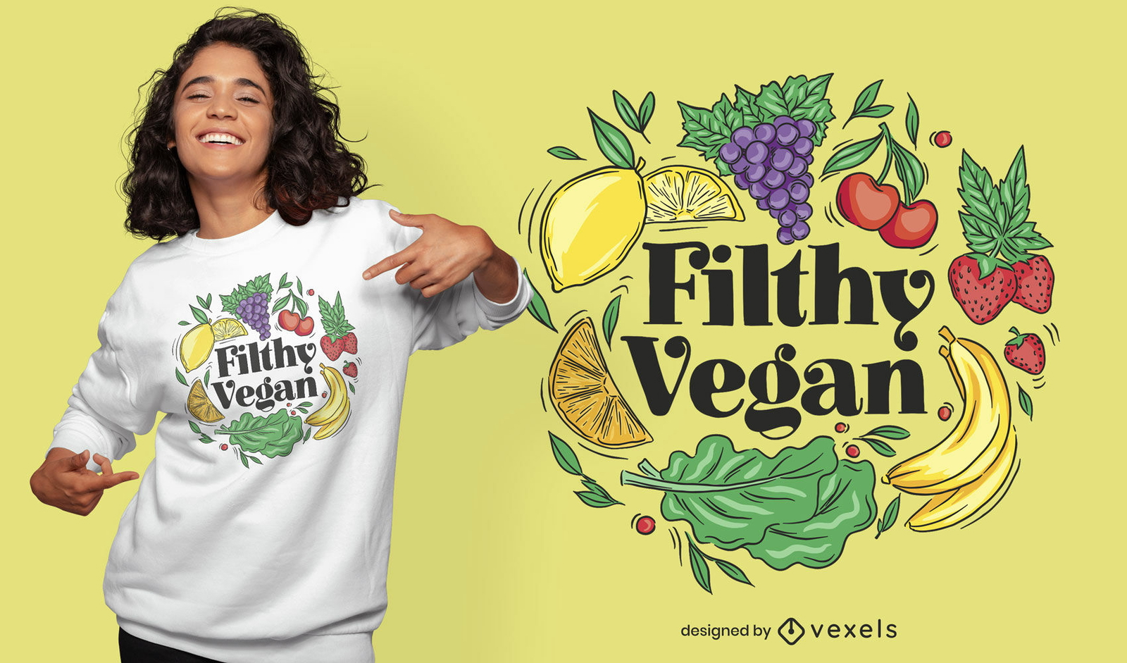 Divertido y sucio diseño de camiseta vegana.