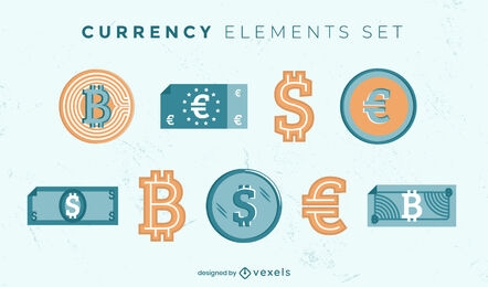 Coleção plana de símbolos de moeda