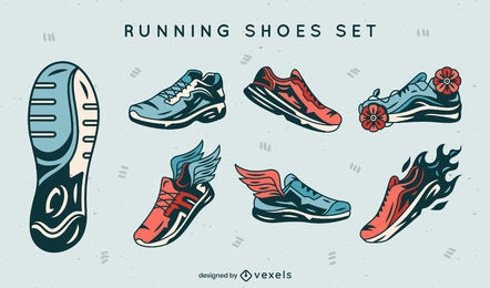 Colección de trazos de color de zapatillas para correr