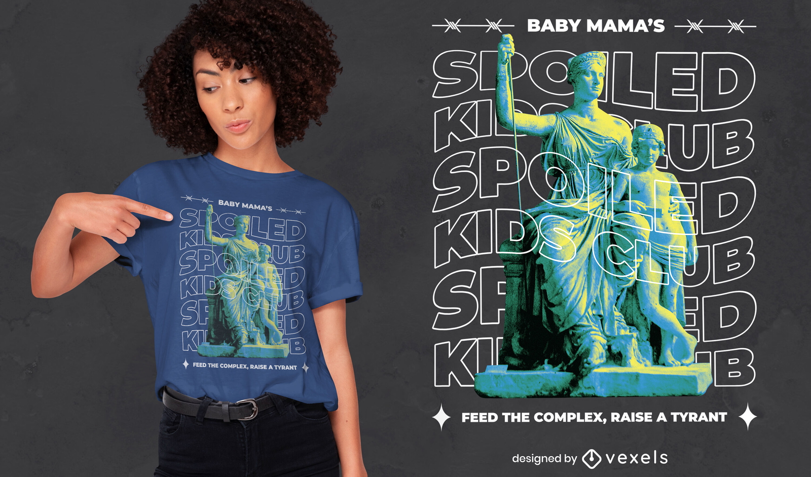 Design de t-shirt psd com estátua infantil mimada