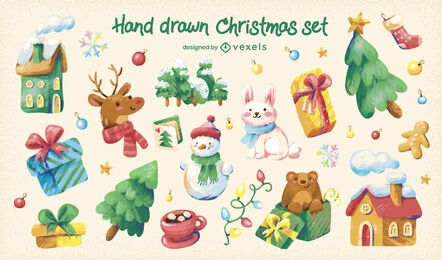 Childrens christmas holiday elements set
