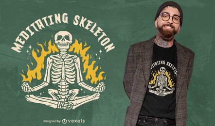 Design legal de camiseta com esqueleto para meditação