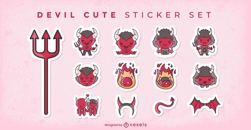 Cute halloween devils sticker set