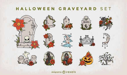 Graveyard halloween scary holiday set