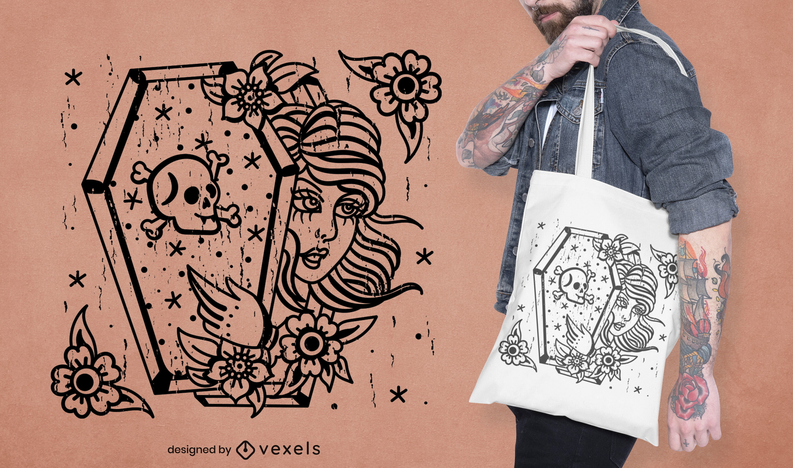 Mujer vampiro en diseño de bolso de mano ataúd