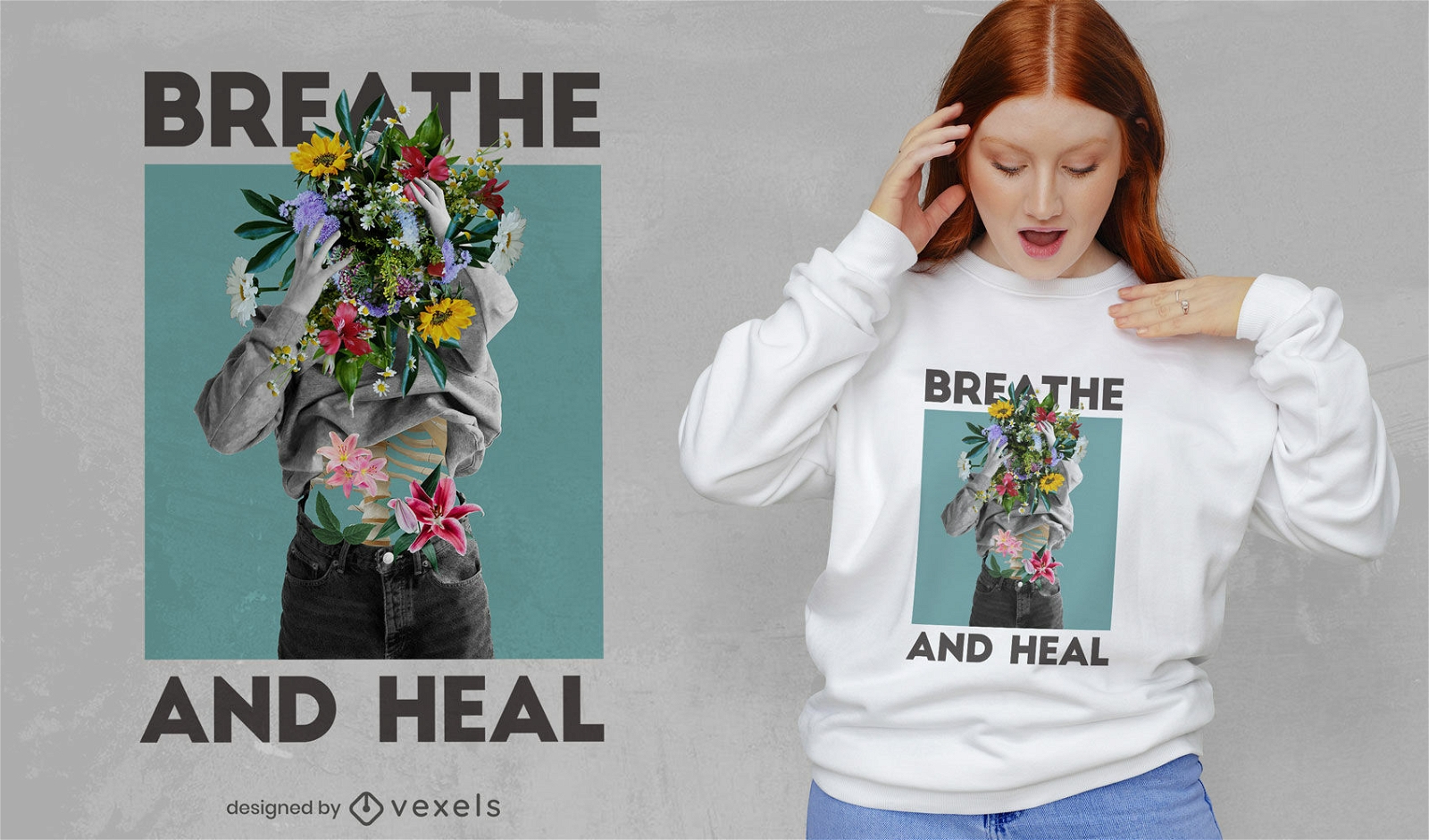 Respire e cure com design floral psd feminino de camiseta