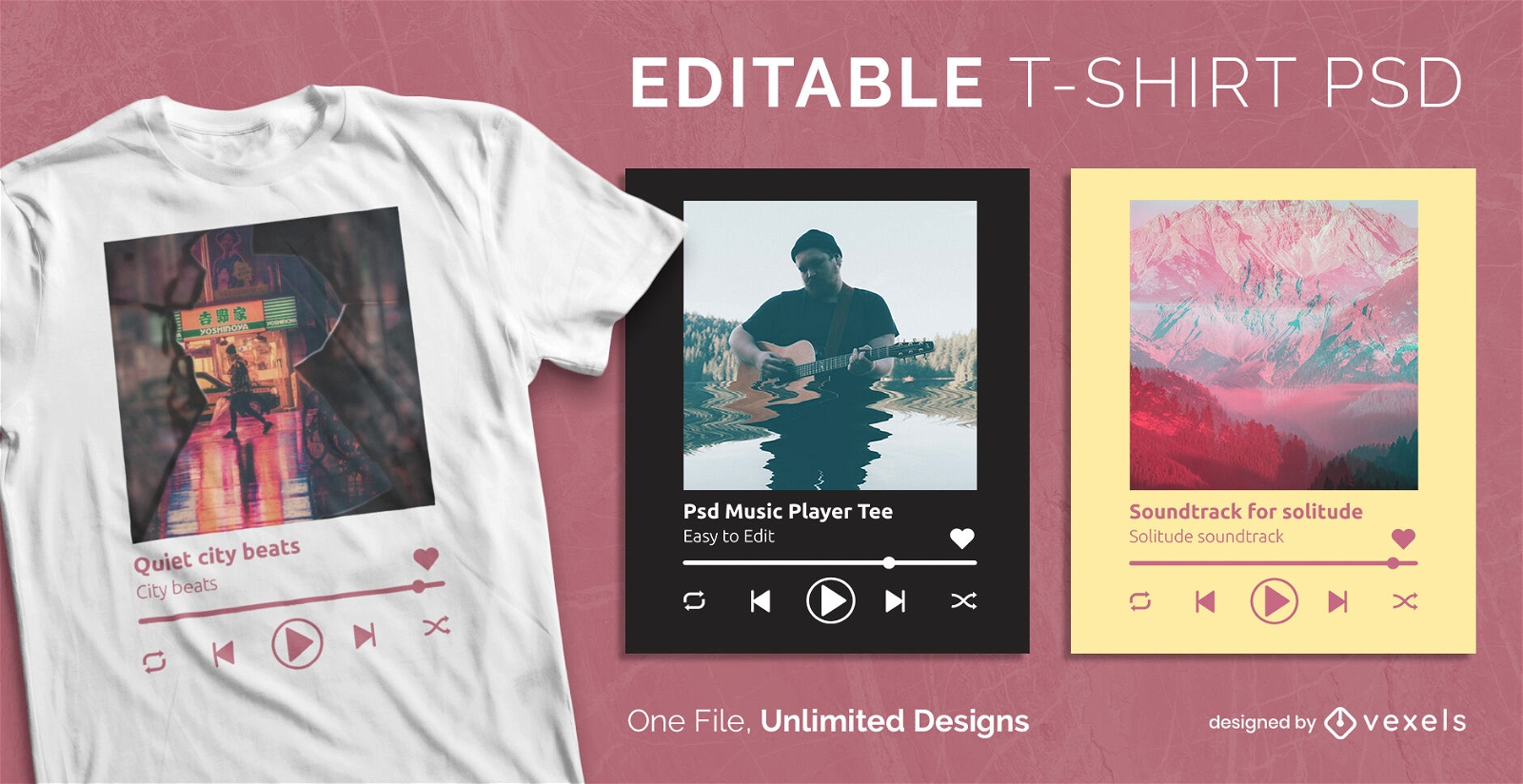 Music player scalable psd t-shirt template