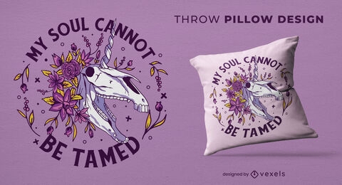 Skeleton unicorn floral throw pillow design