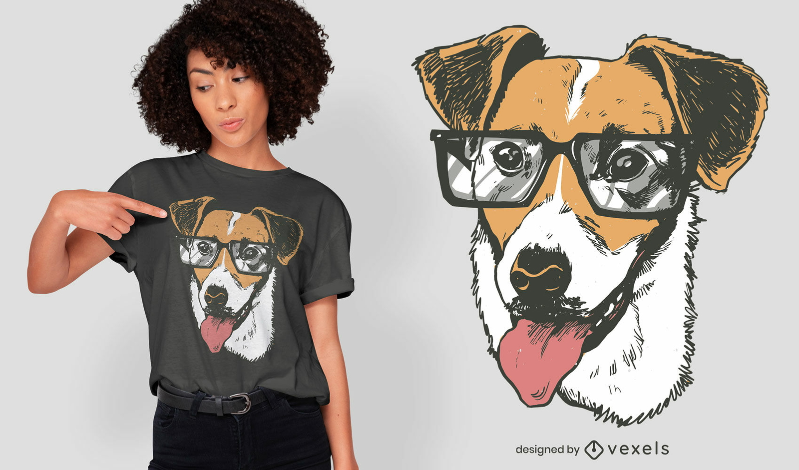 Cão terrier com design de t-shirt de óculos