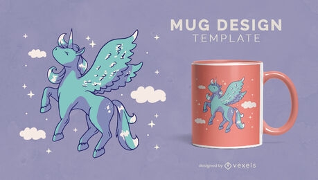 Unicornio mágico con diseño de taza de alas.
