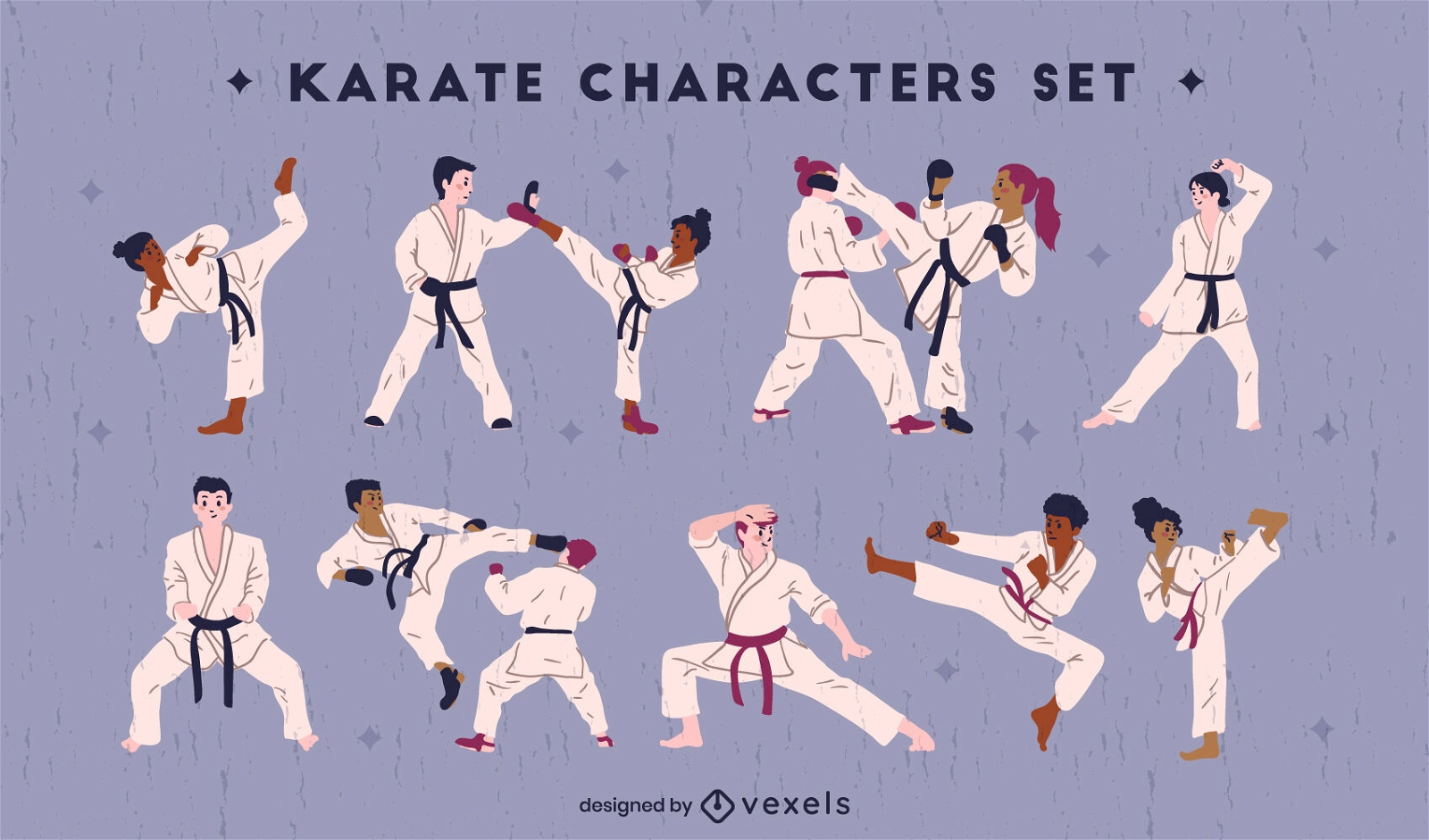 Karate characters collection flat