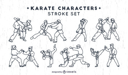 Conjunto de personajes de karate de trazo de elementos.