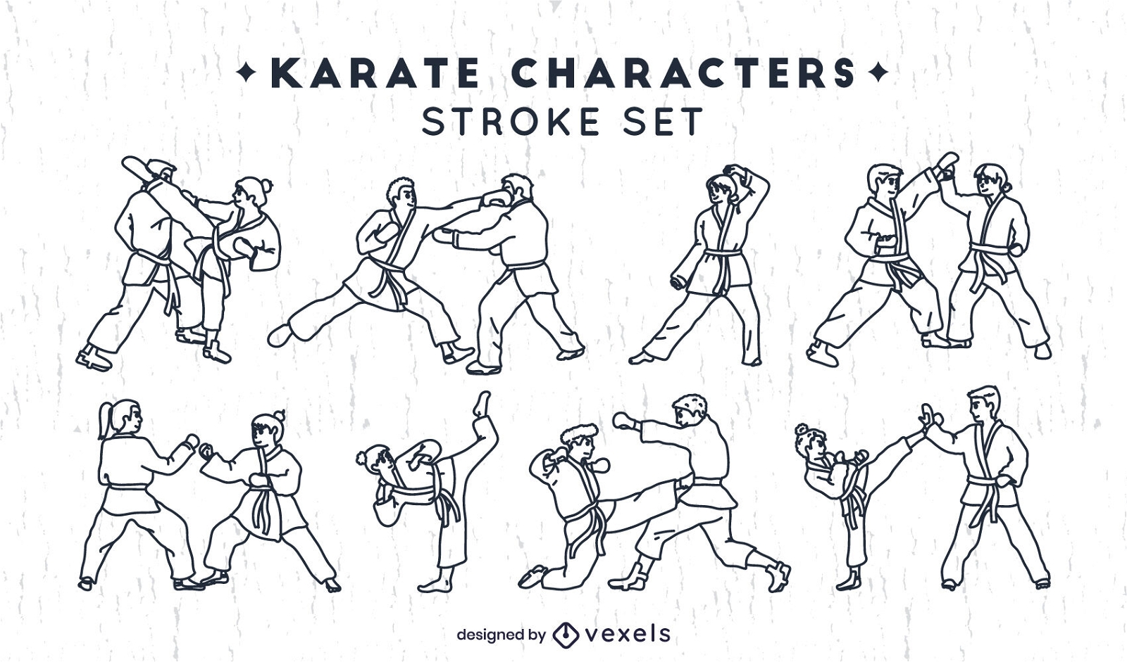 Karate characters set of items stroke