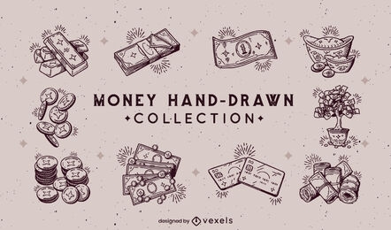Money items set hand drawn
