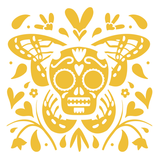 Mexican skull and butterfly decorative pattern PNG Design