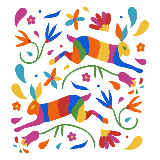Mexican holiday rabbit colorful decorative pattern PNG Design