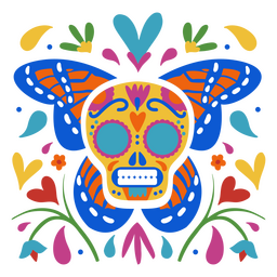 Colorful skull and butterfly mexican holiday pattern PNG Design