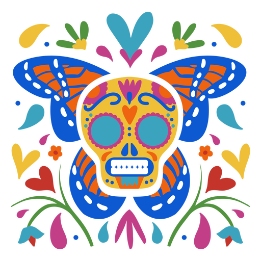 Buntes mexikanisches Feiertagsmuster des Schädels und des Schmetterlinges PNG-Design