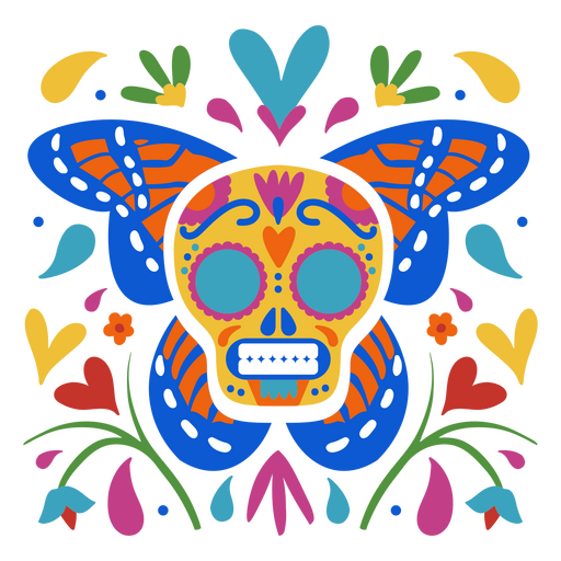 Colorful skull and butterfly mexican holiday pattern PNG Design