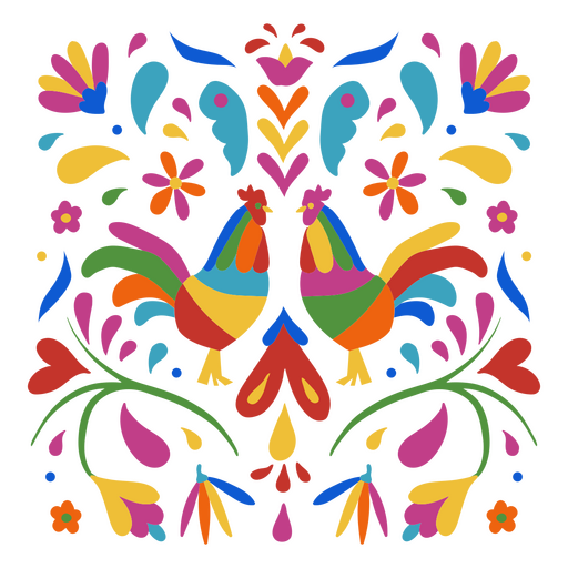 Mexican holiday rooster colorful decorative pattern PNG Design