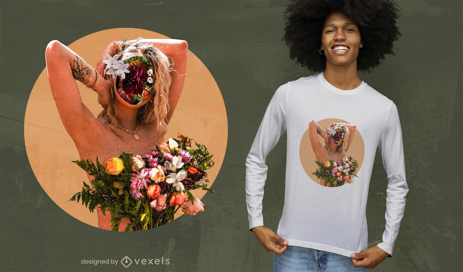 Design de t-shirt psd de menina colagem de flores