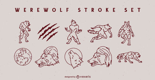 Conjunto de trazos de personajes de monstruo hombre lobo