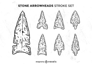 Native arrowhead illustrations set stroke