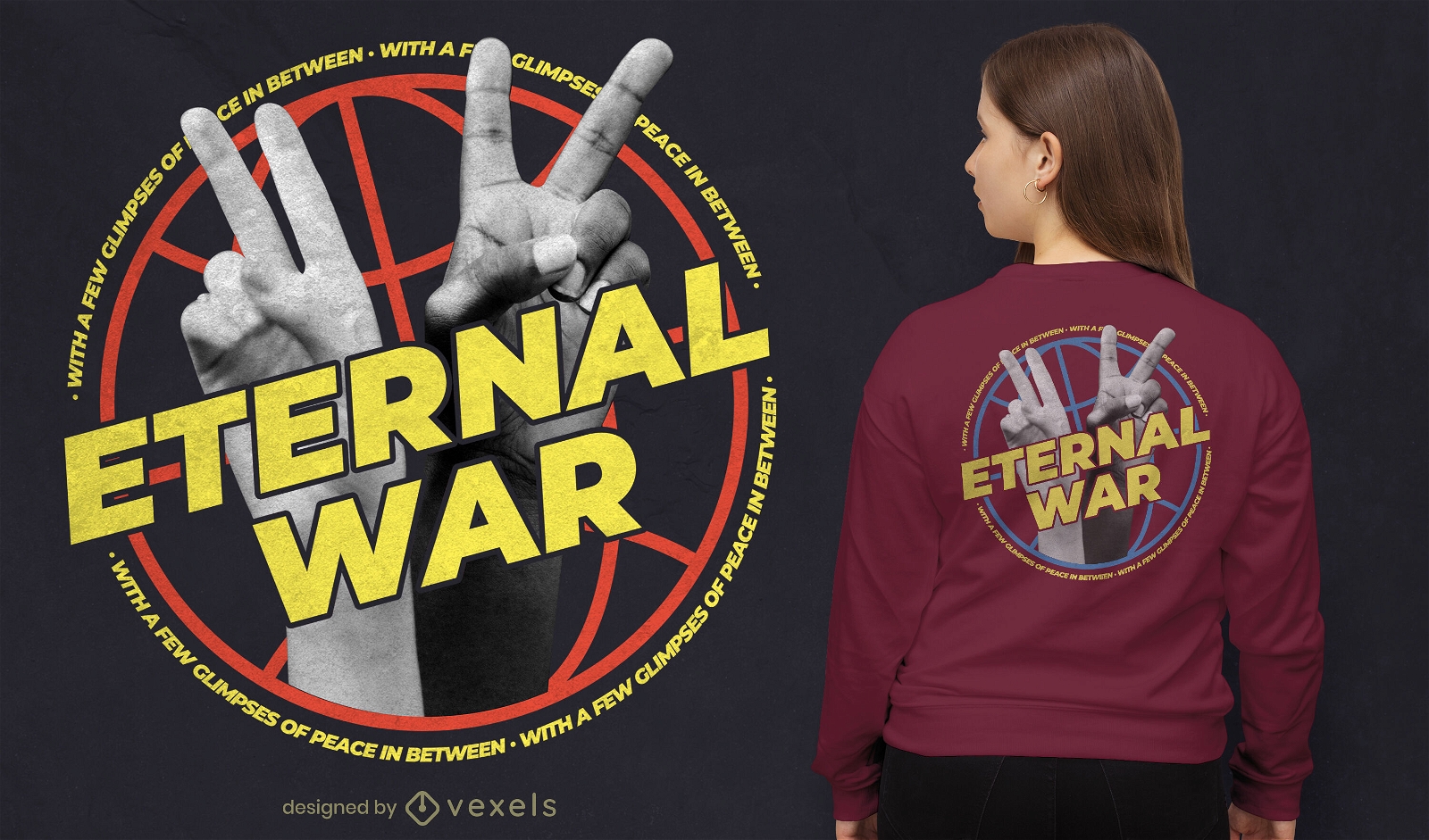 Diseño de camiseta psd de manos de guerra eterna