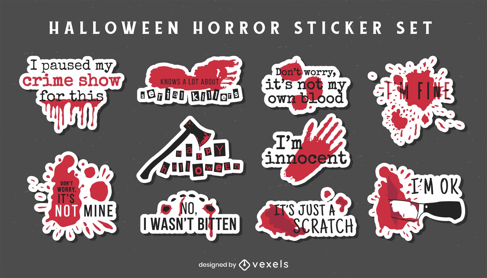 Conjunto de citações de adesivos de terror sangrento de Halloween