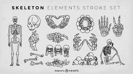 Skull and skeletons monsters stroke set