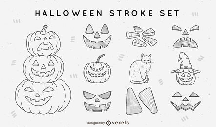 Halloween elements and items stroke collection