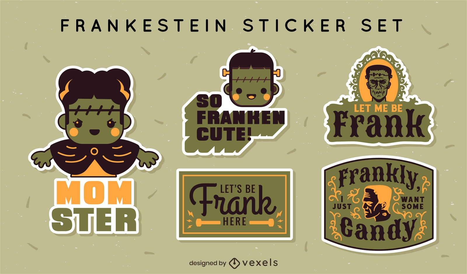 Frankenstein cute stickers set