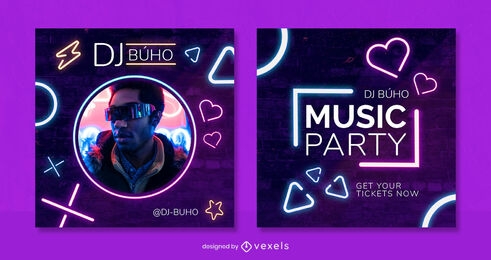 Neon party instagram post template