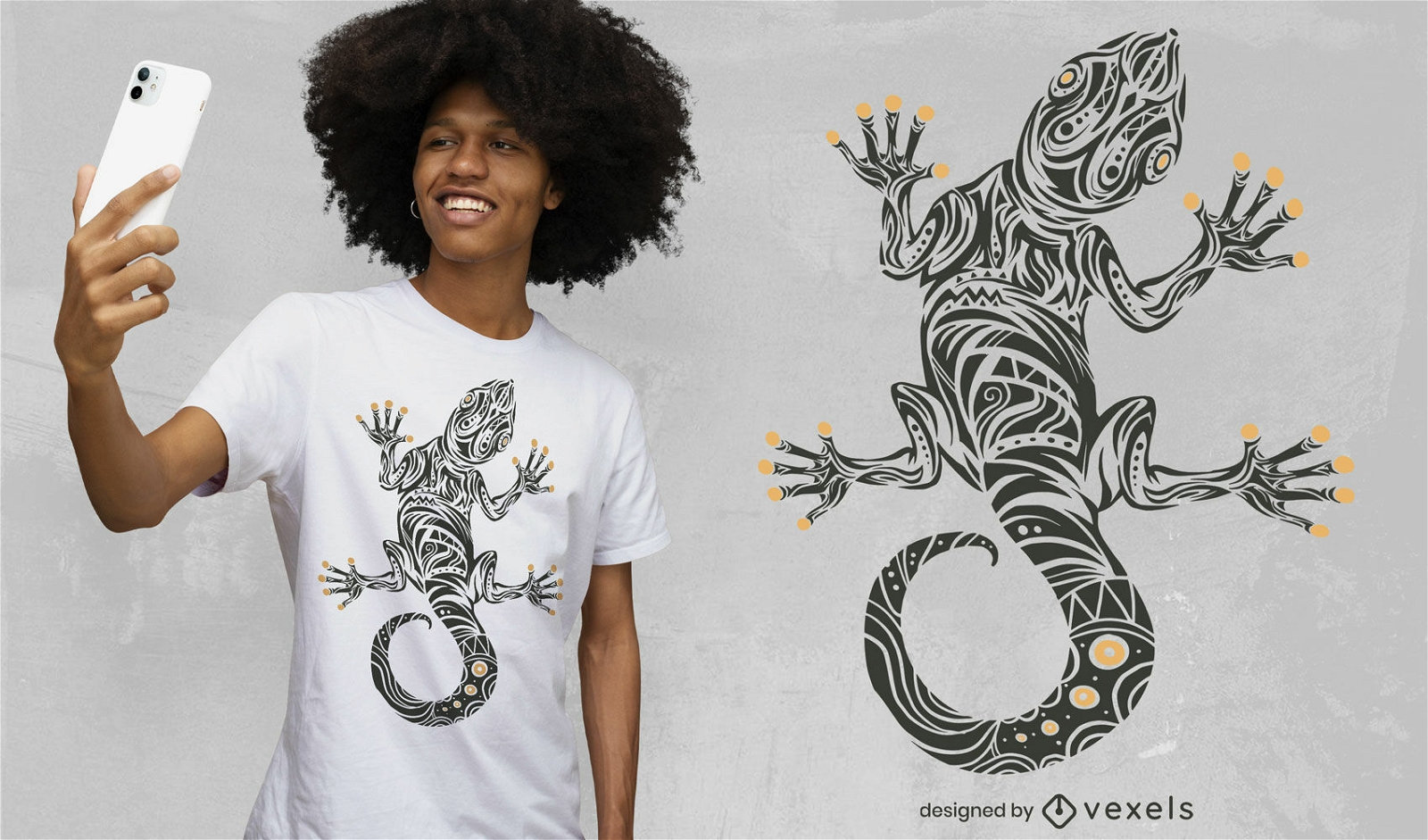 Desenho de t-shirt com arte tribal animal Gecko